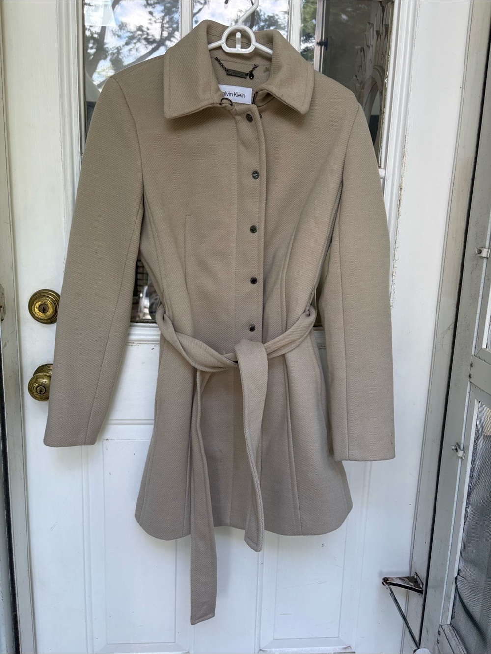 Calvin Klein Neutral Beige Belted Wool Coat